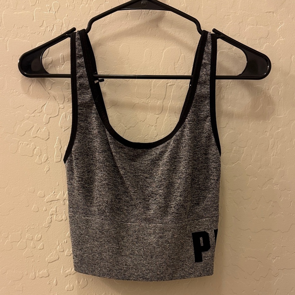 Victorias Secret Gray and Black Crop Top Sports Bra